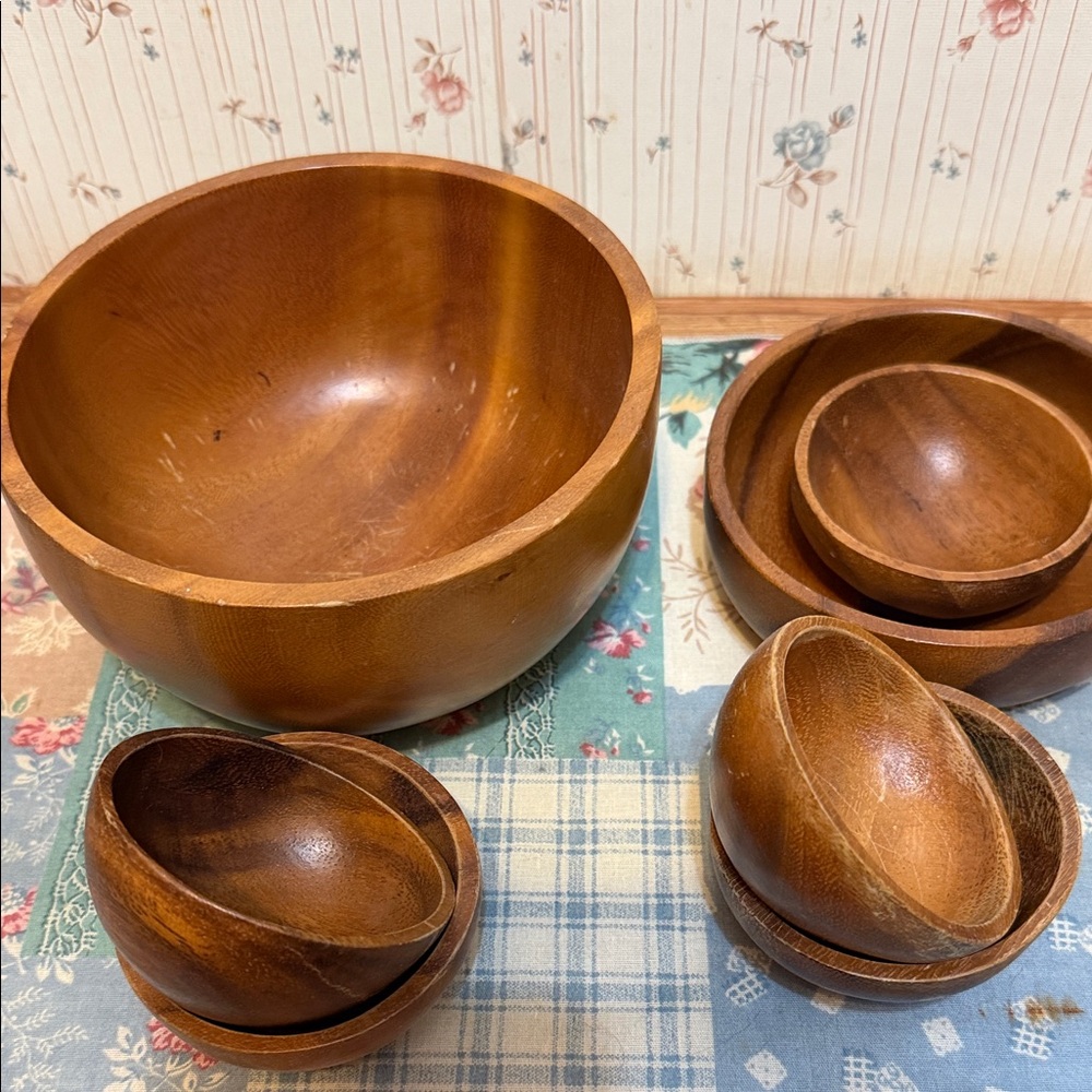 Wooden Serving Bowl Set - Warm Brown